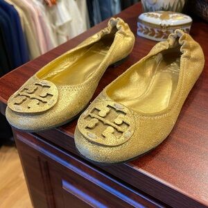 Tory Burch gold Reva ballet flats